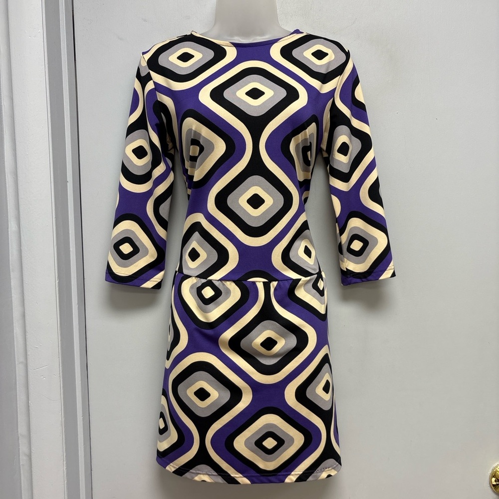 Tracy Negoshian Retro Geometric Print Dress Size: Small